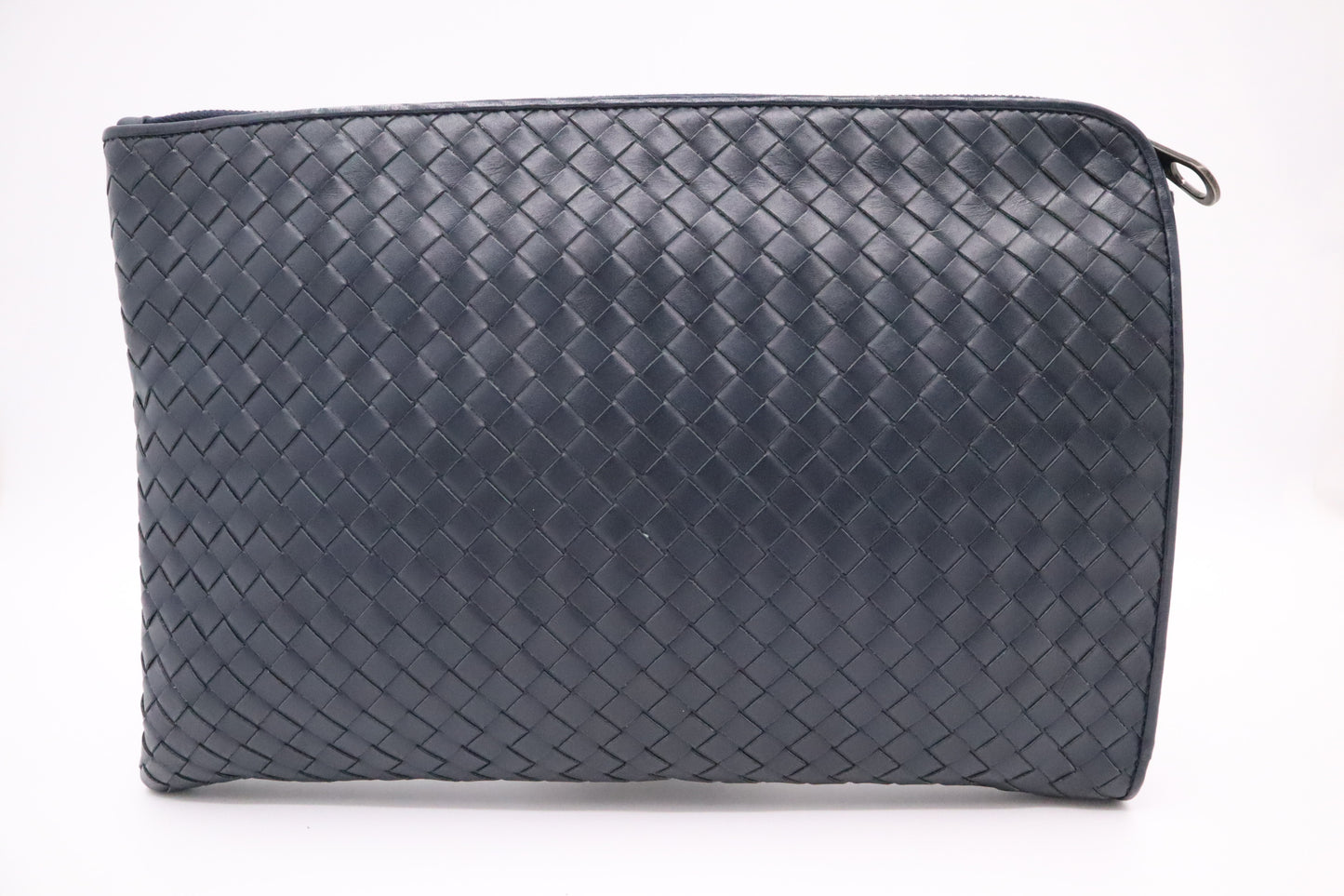 Bottega Veneta Clutch in Navy Blue Intrecciato Leather