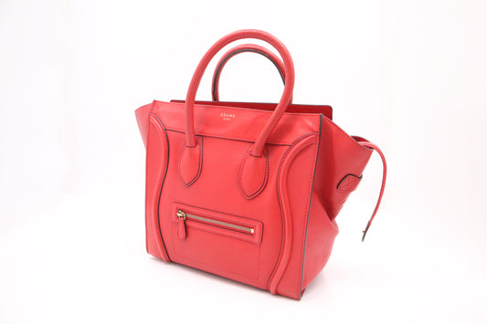 Celine Mini Luggage in Red Drummed Leather