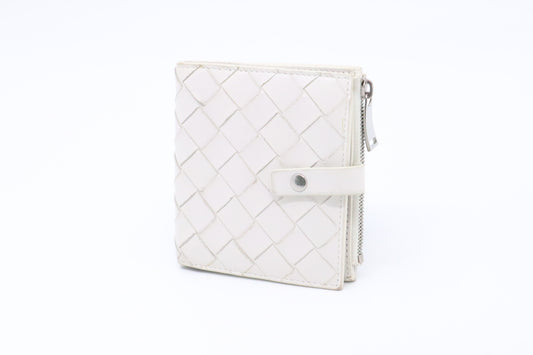 Bottega Veneta Compact Wallet in White Intrecciato Leather