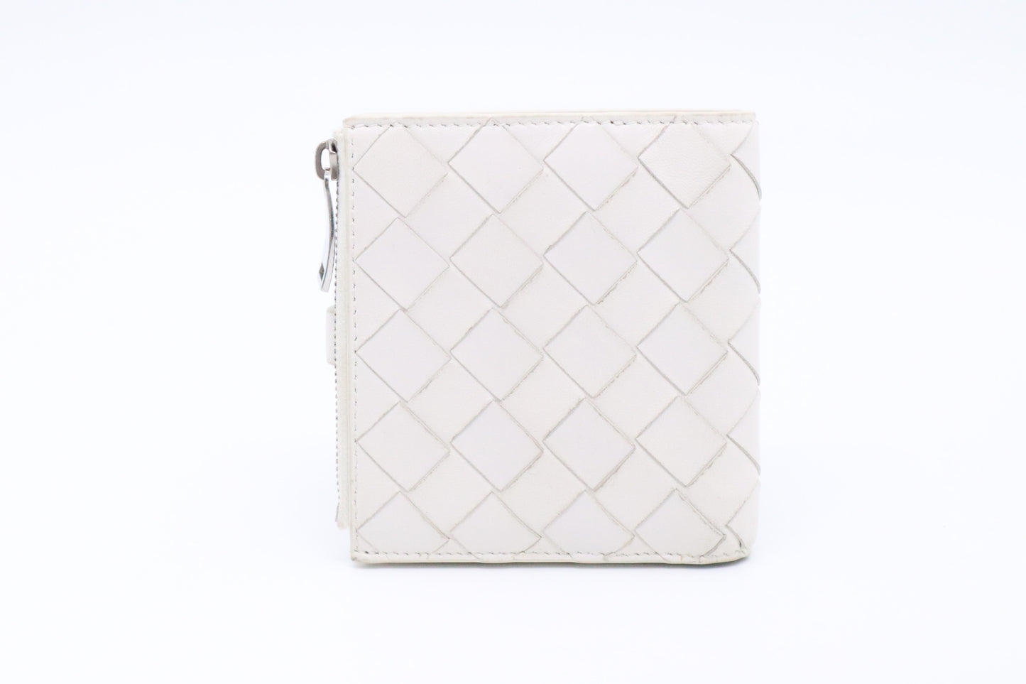 Bottega Veneta Compact Wallet in White Intrecciato Leather