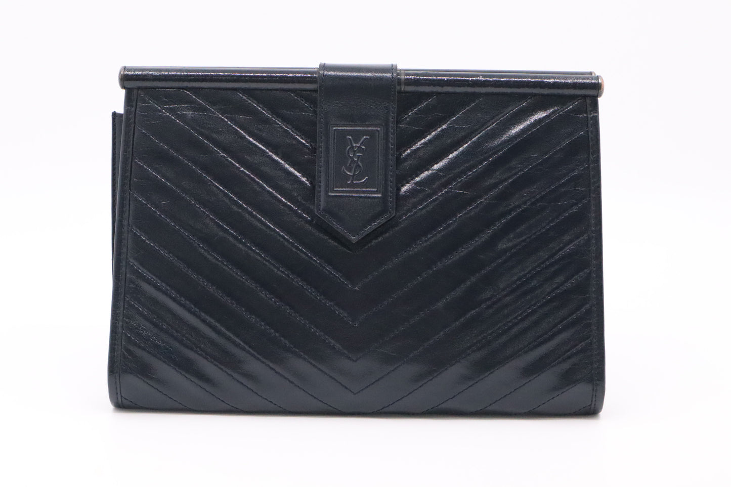 YSL Saint Laurent Clutch in Navy Blue Leather