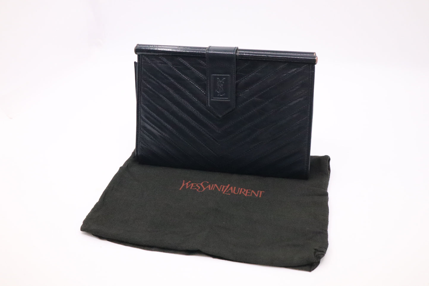 YSL Saint Laurent Clutch in Navy Blue Leather