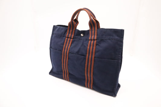 Hermes Fourre Tout MM in Navy Blue Canvas