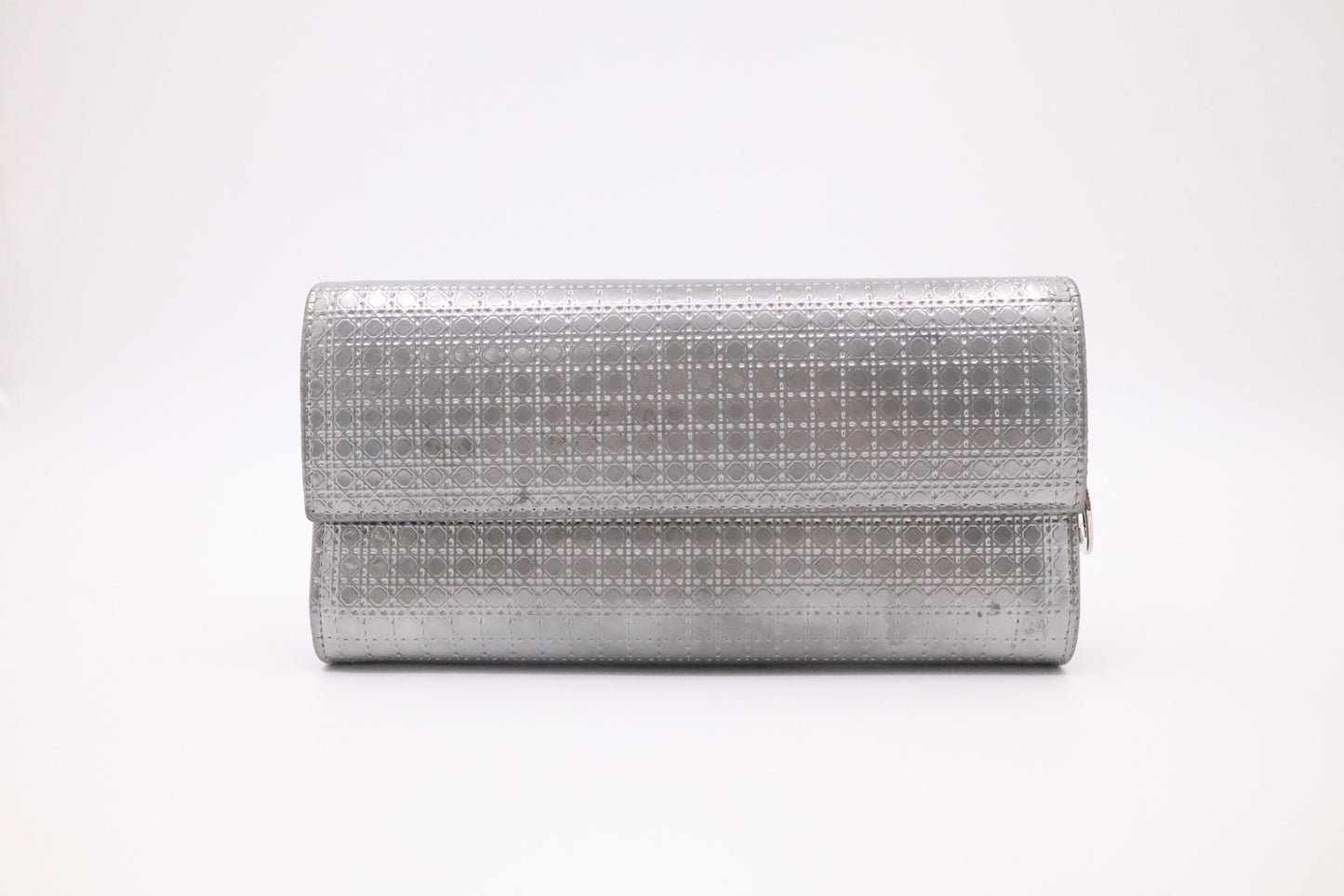 Dior Croisiere Wallet on Chain in Silver Micro-Cannage Patent Leather