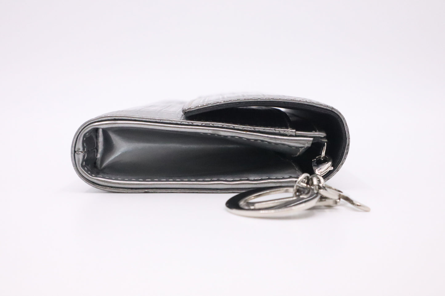 Dior Croisiere Wallet on Chain in Silver Micro-Cannage Leather