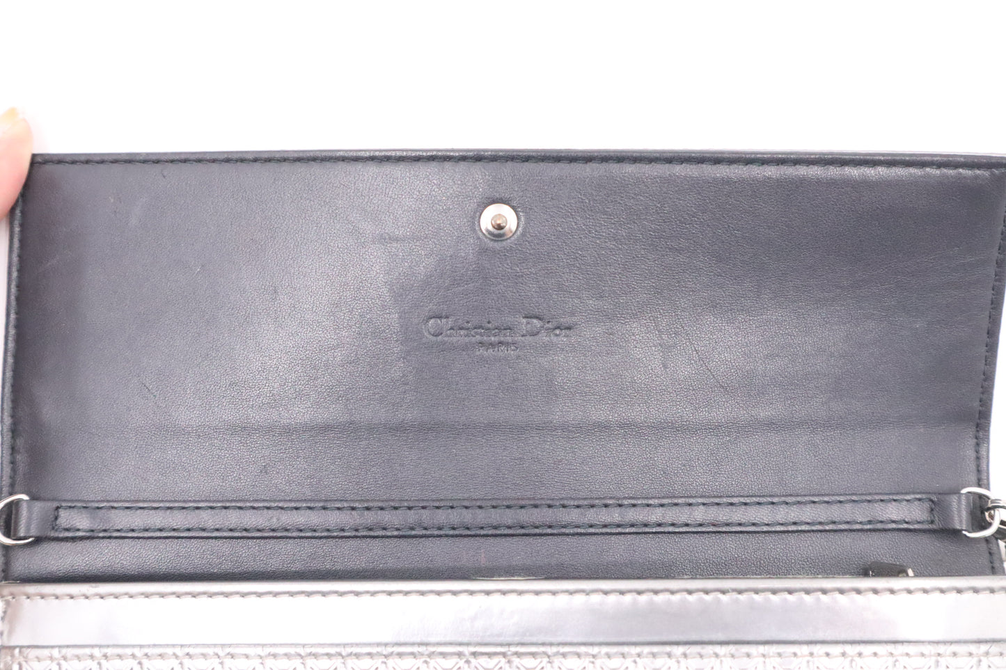 Dior Croisiere Wallet on Chain in Silver Micro-Cannage Patent Leather