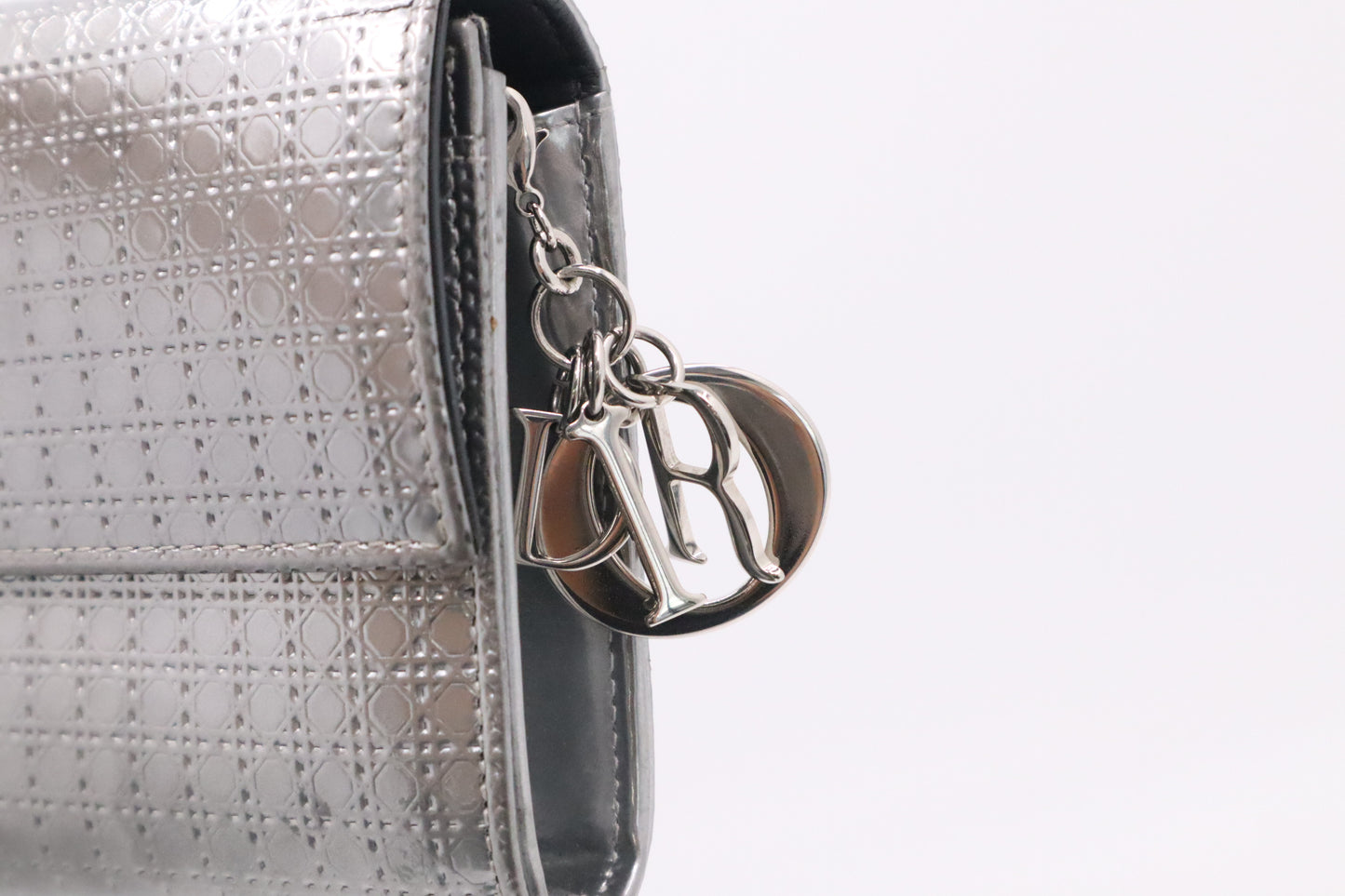 Dior Croisiere Wallet on Chain in Silver Micro-Cannage Patent Leather