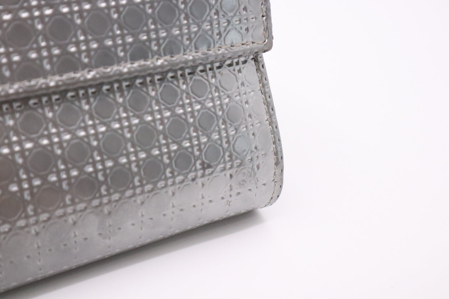 Dior Croisiere Wallet on Chain in Silver Micro-Cannage Patent Leather