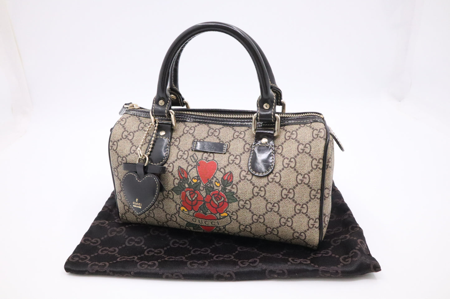 Gucci Small Boston Bag in Roses Tattoo Canvas