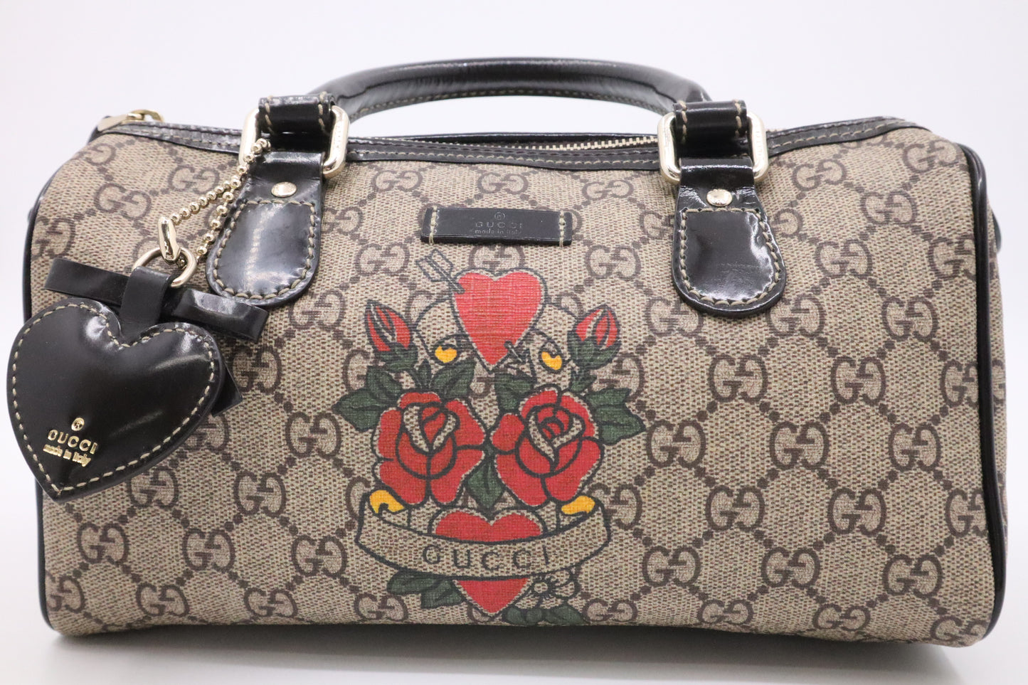 Gucci Small Boston Bag in Roses Tattoo Canvas