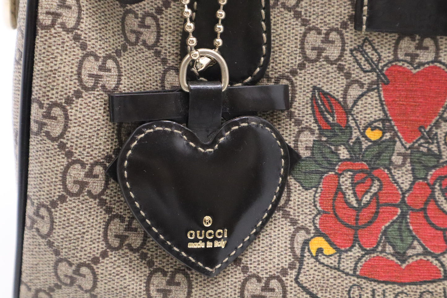 Gucci Small Boston Bag in Roses Tattoo Canvas