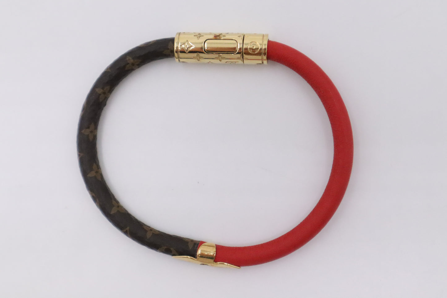 Louis Vuitton Daily Confidential Bracelet in Mini Monogram Canvas and Red Leather