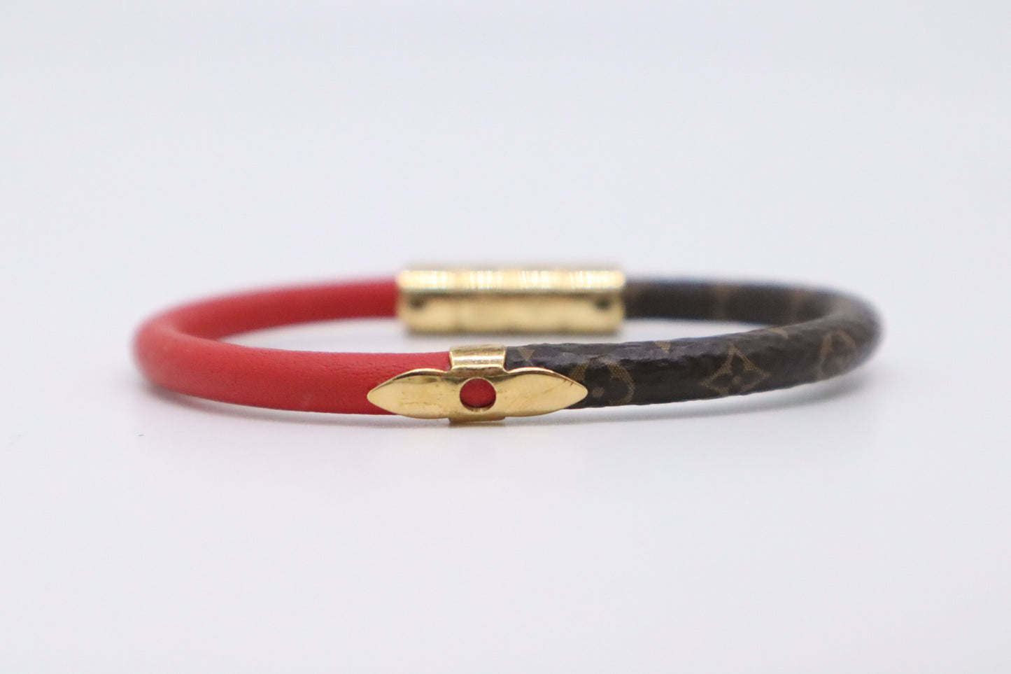 Louis Vuitton Daily Confidential Bracelet in Mini Monogram Canvas and Red Leather