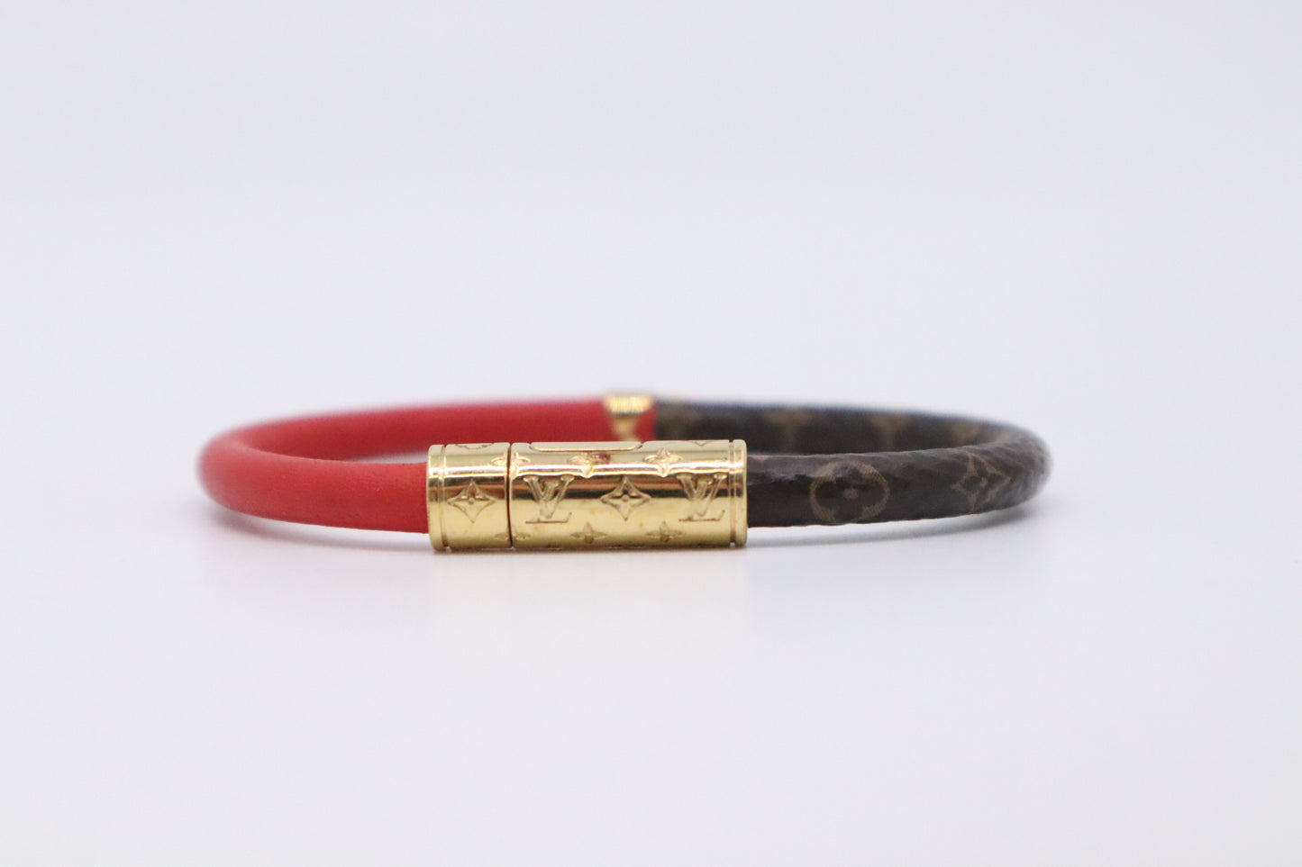 Louis Vuitton Daily Confidential Bracelet in Mini Monogram Canvas and Red Leather