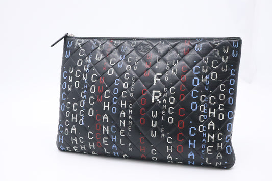 Chanel Large Pouch in Quilted Data Center O Black Leather