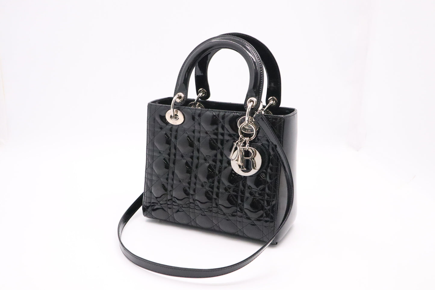 Dior Small Lady Dior in Black Cannage Patent Leather