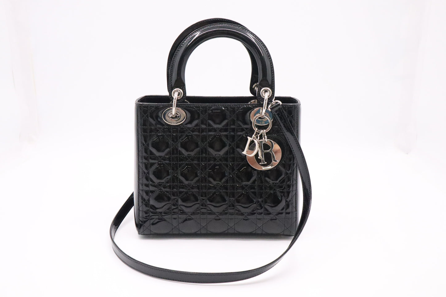 Dior Small Lady Dior in Black Cannage Patent Leather