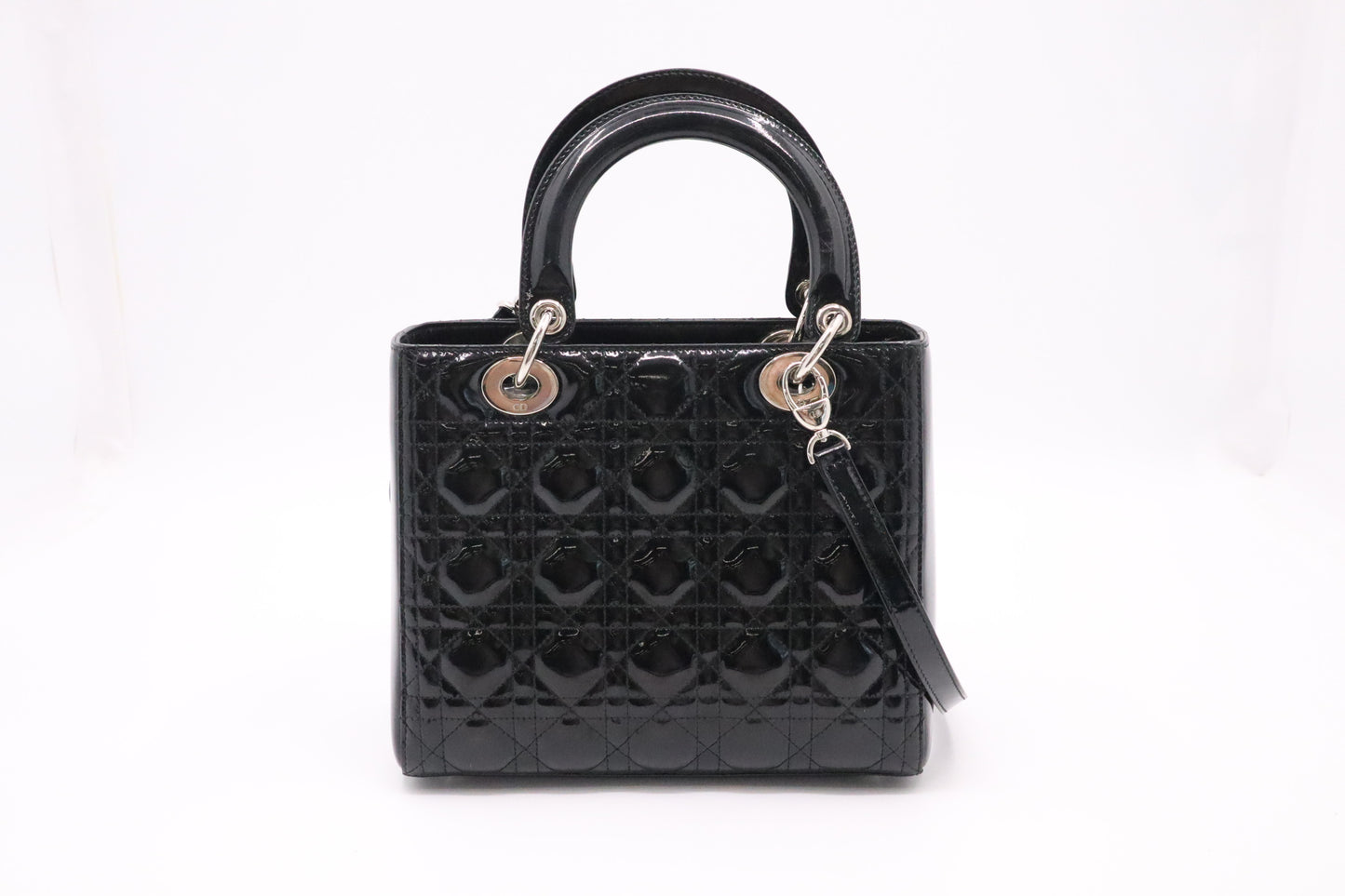 Dior Small Lady Dior in Black Cannage Patent Leather