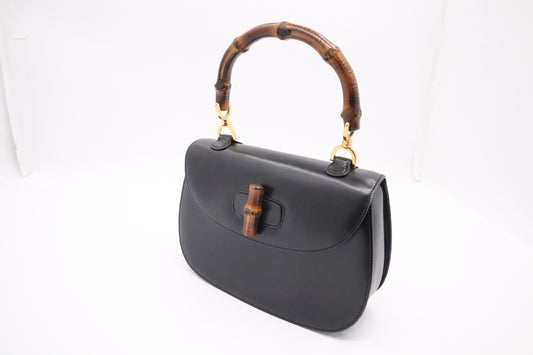 Gucci Bamboo Medium Top Handle in Black Leather