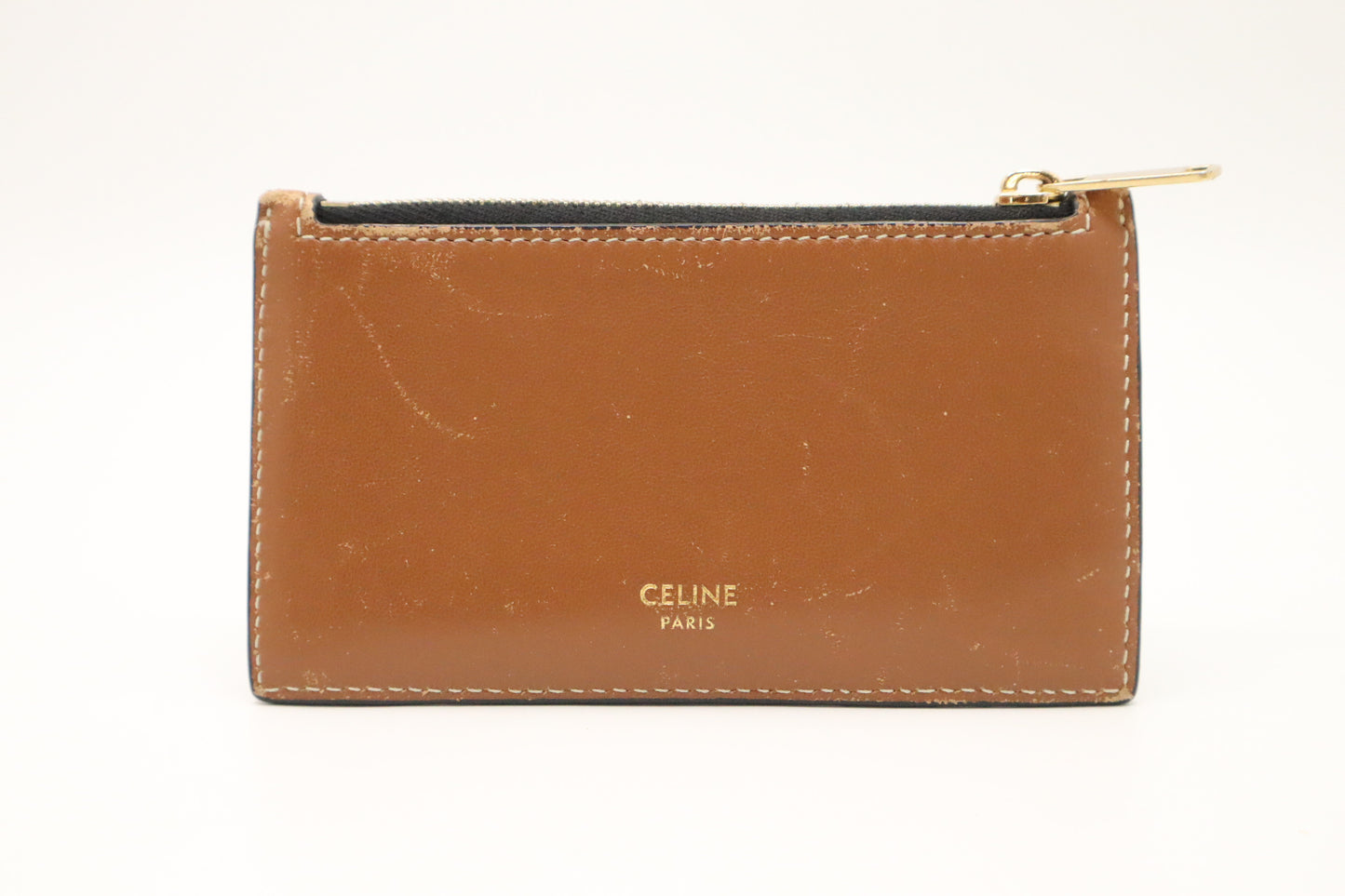 Celine Card Holder in Black Triomphe Canvas and Brown Leather
