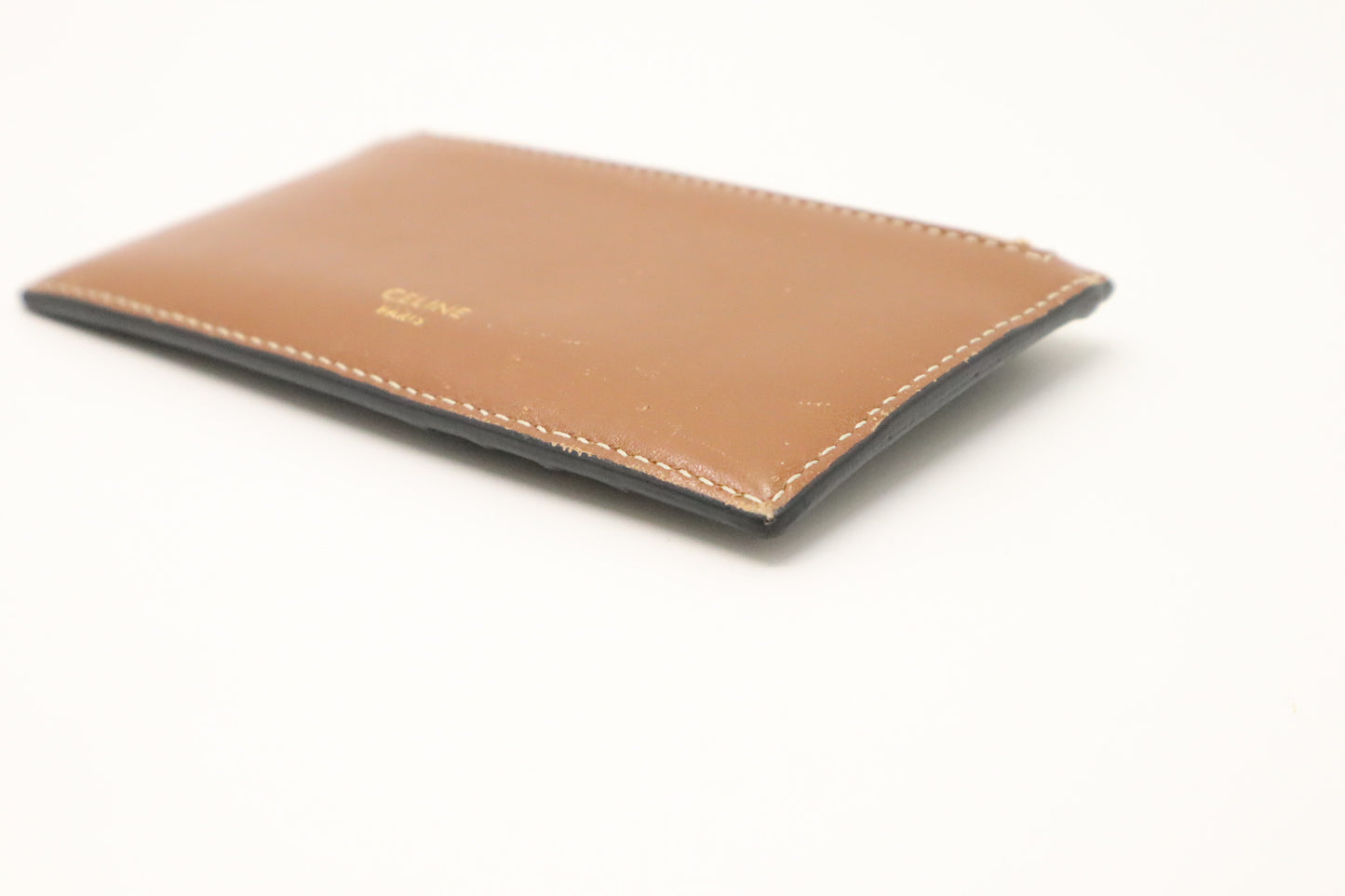 Celine Card Holder in Black Triomphe Canvas and Brown Leather