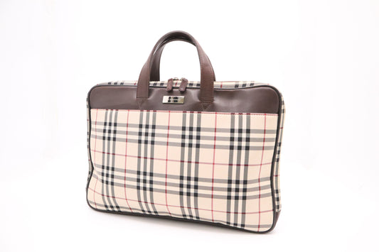 Burberry Briefcase in Beige Checked Canvas