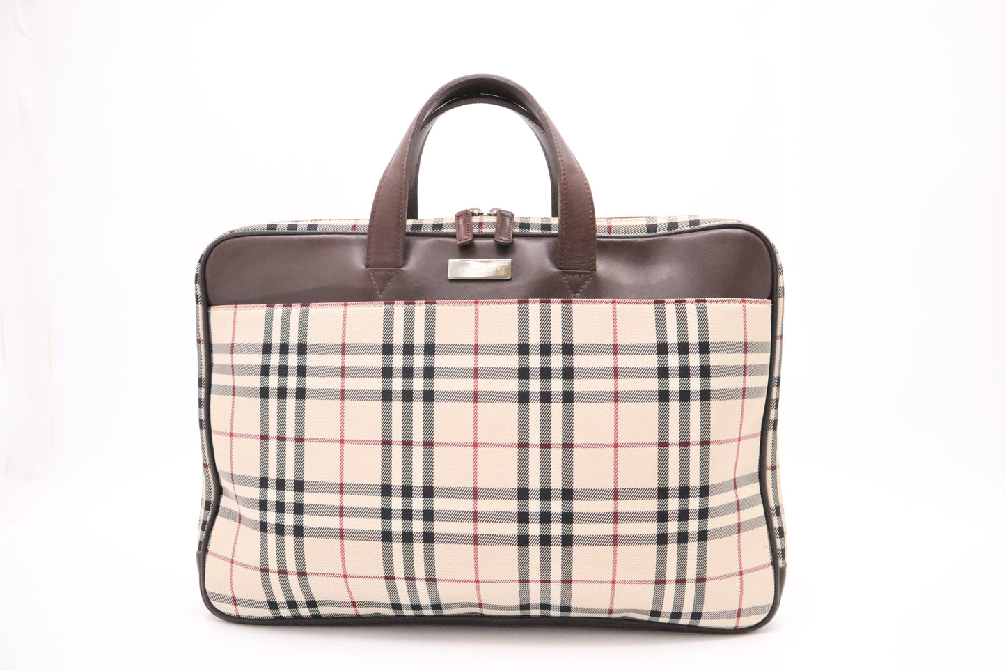 Burberry Briefcase in Beige Checked Canvas