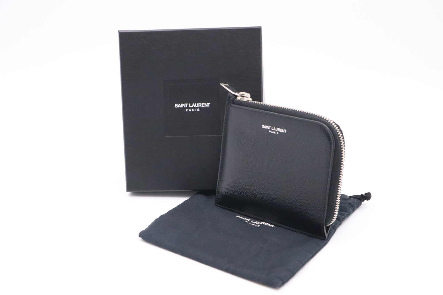 YSL Saint Laurent Zippy Card Case in Black Pebbled Leather