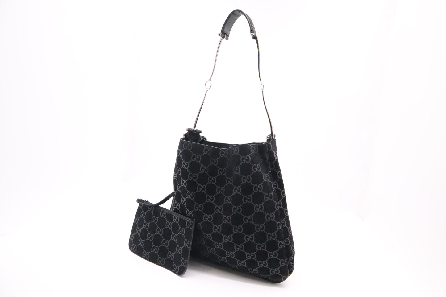 Gucci Shoulder Tote in Black GG Suede Canvas