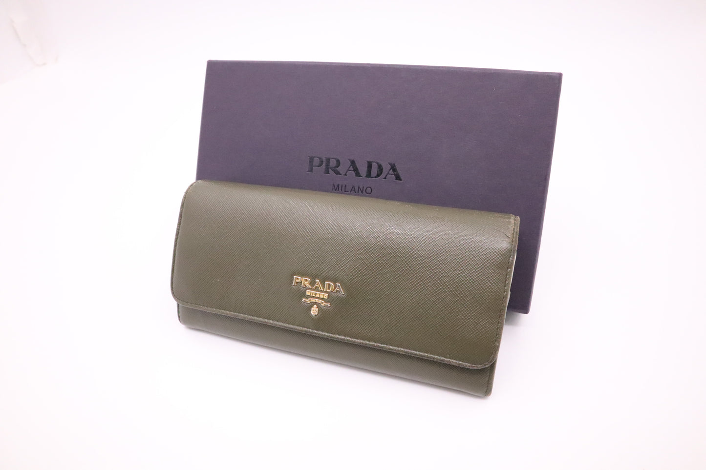 Prada Long Wallet in Military Green Saffiano Leather