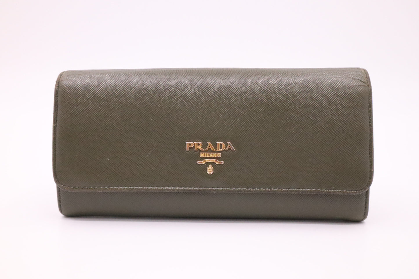 Prada Long Wallet in Military Green Saffiano Leather