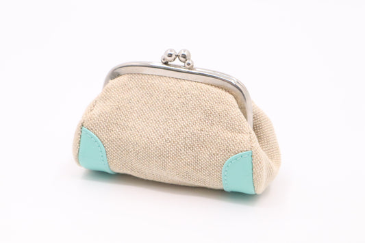 Tiffany Coin Case in Cream Canvas and Blue Leather