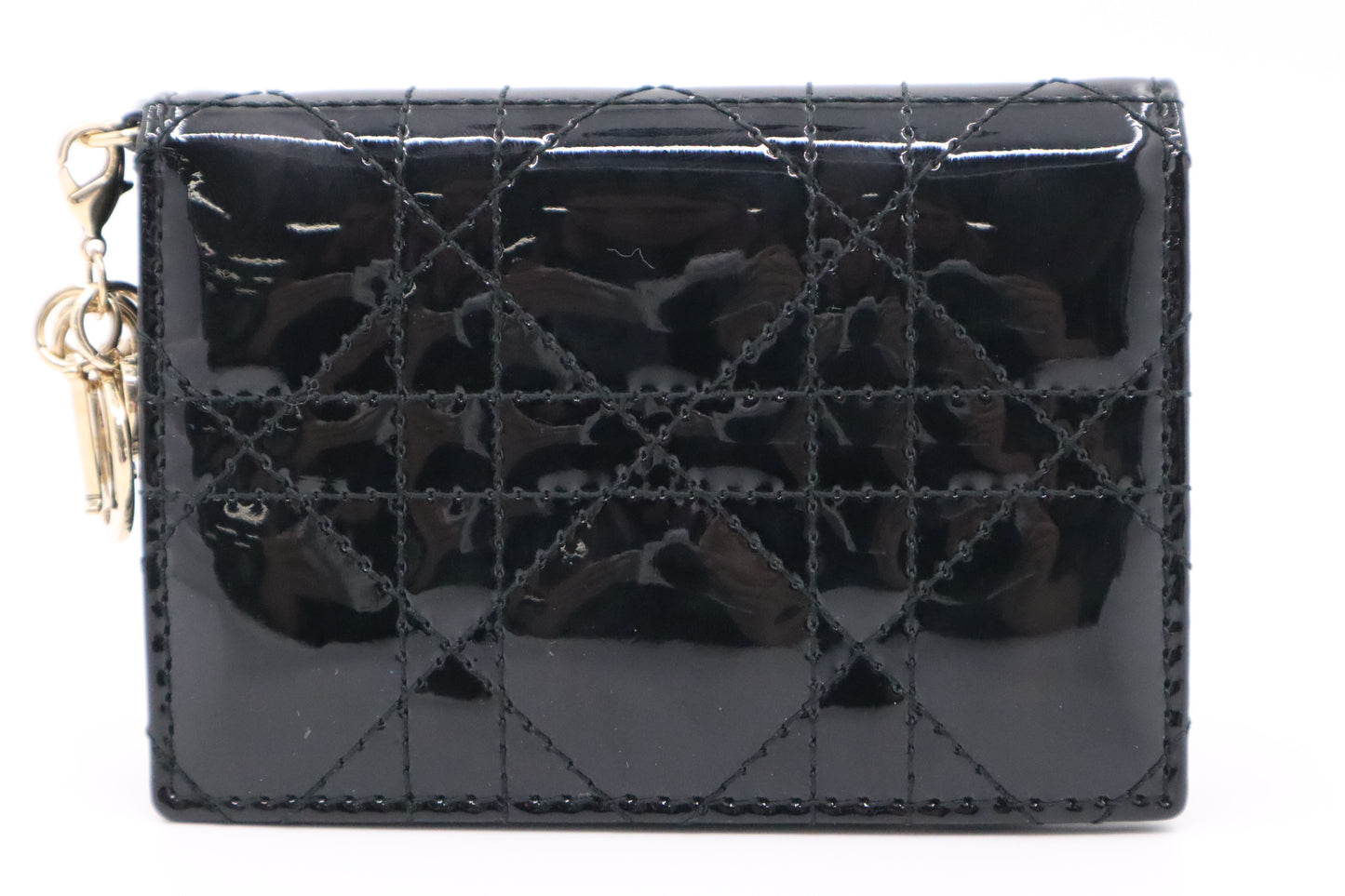 Dior Lady Dior Compact Wallet in Black Patent Cannage Leather