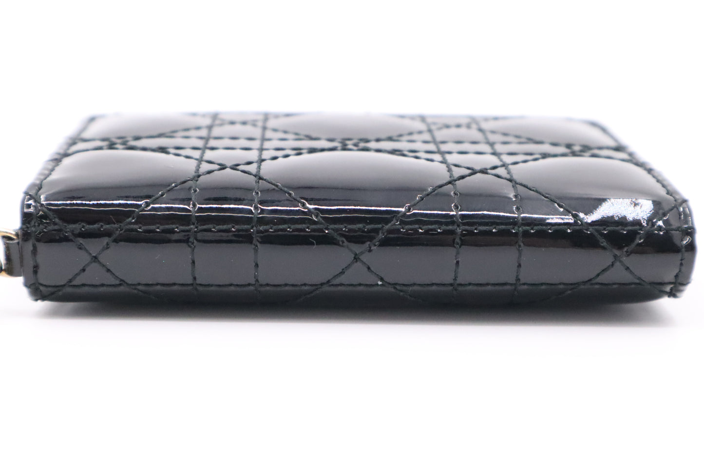 Dior Lady Dior Compact Wallet in Black Patent Cannage Leather