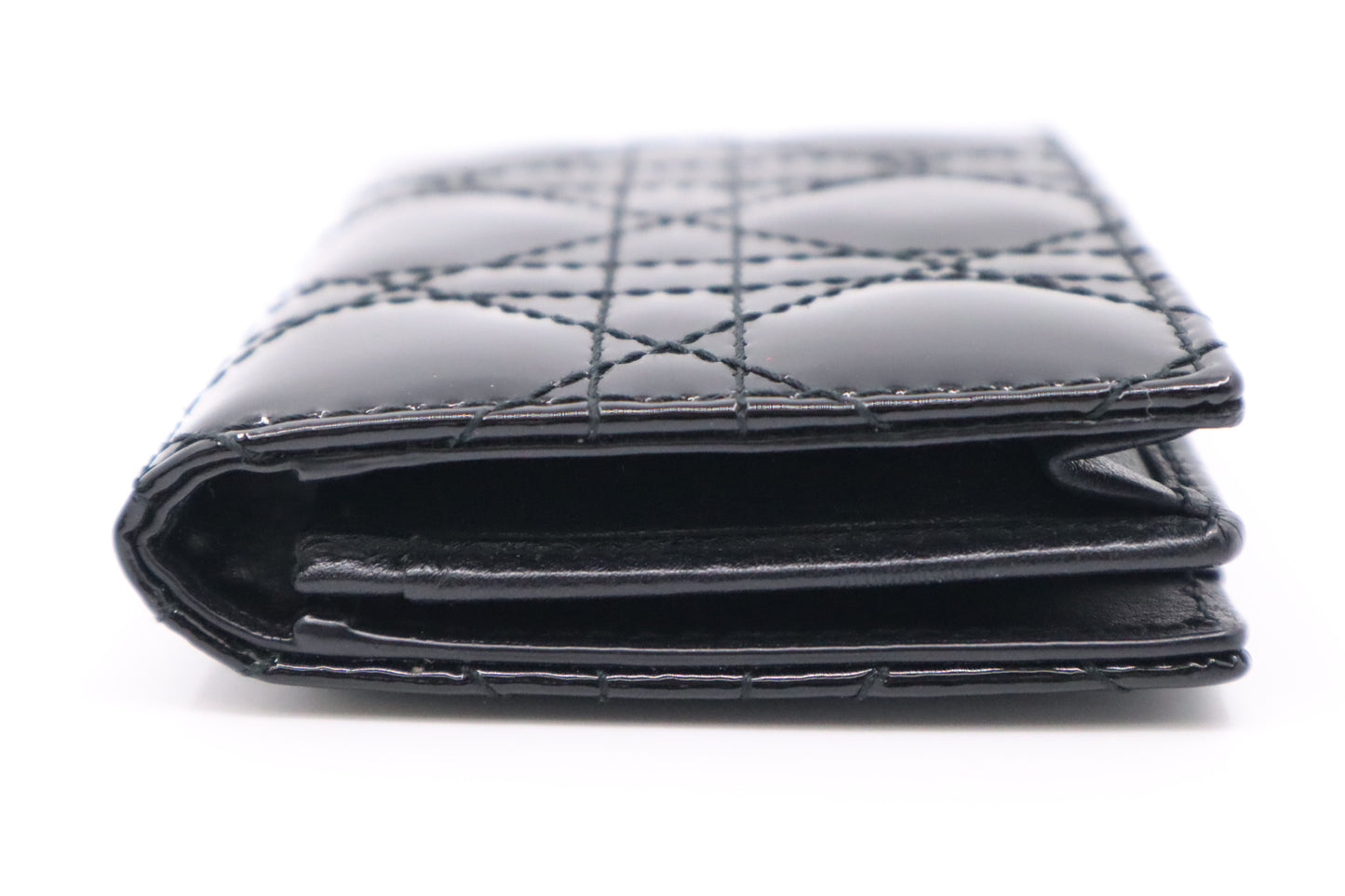 Dior Lady Dior Compact Wallet in Black Patent Cannage Leather