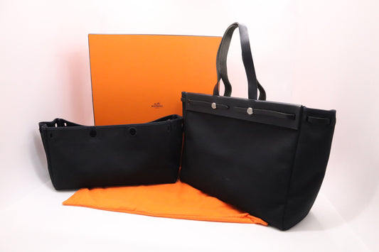 Hermès Herbag Cabas in Black Canvas