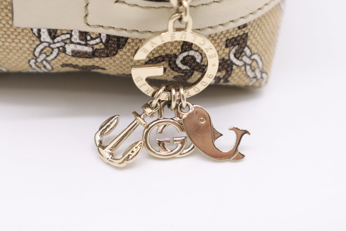 Gucci Anchor & Whale Pouch in Beige Canvas and Cream Leather