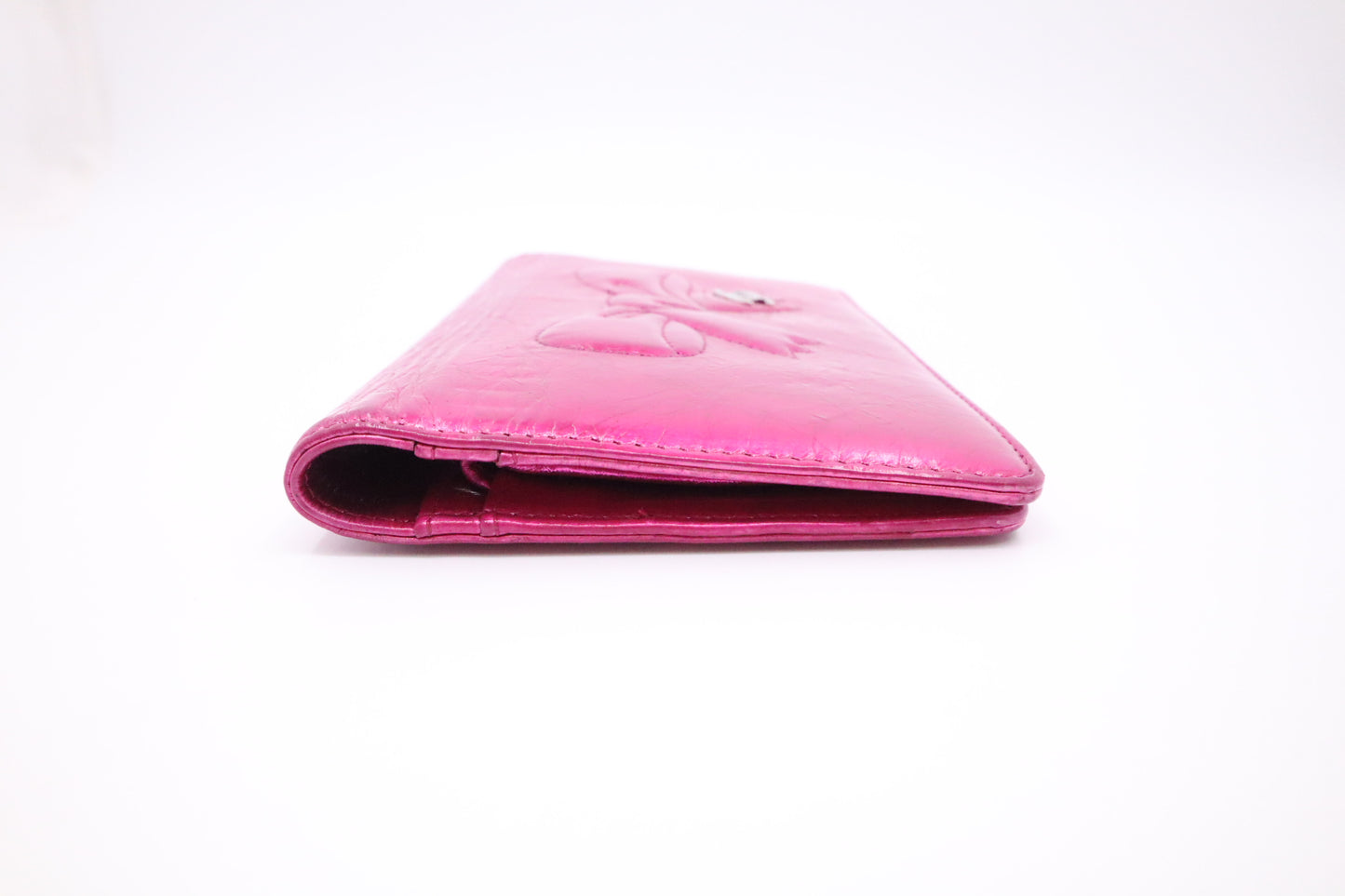 Chanel Bow Long Wallet in Pink Metallic Foil Leather