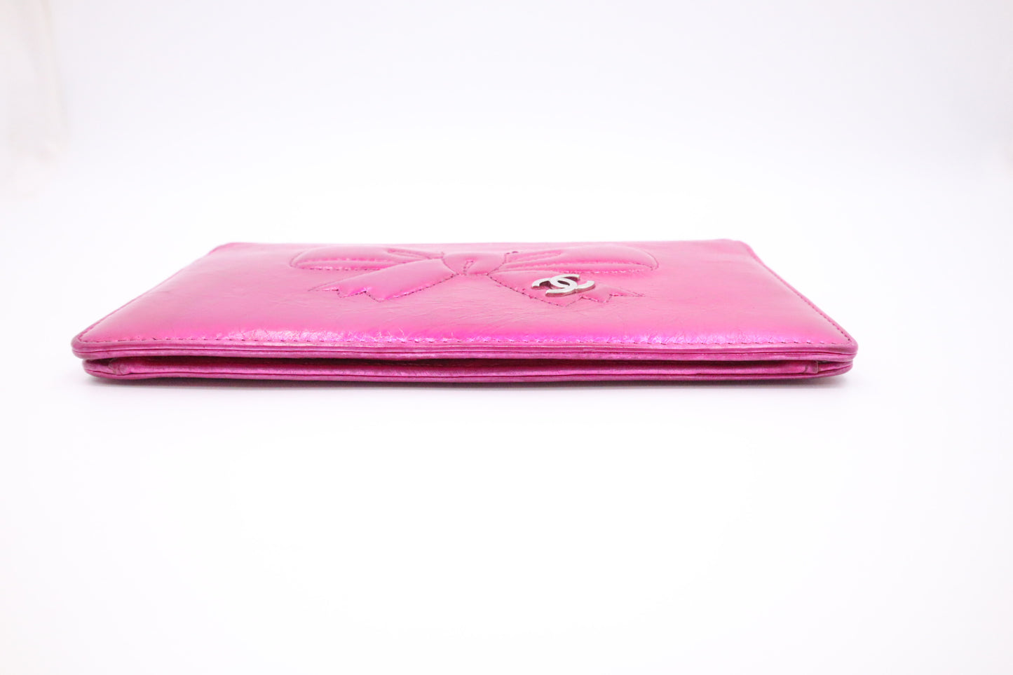 Chanel Bow Long Wallet in Pink Metallic Foil Leather