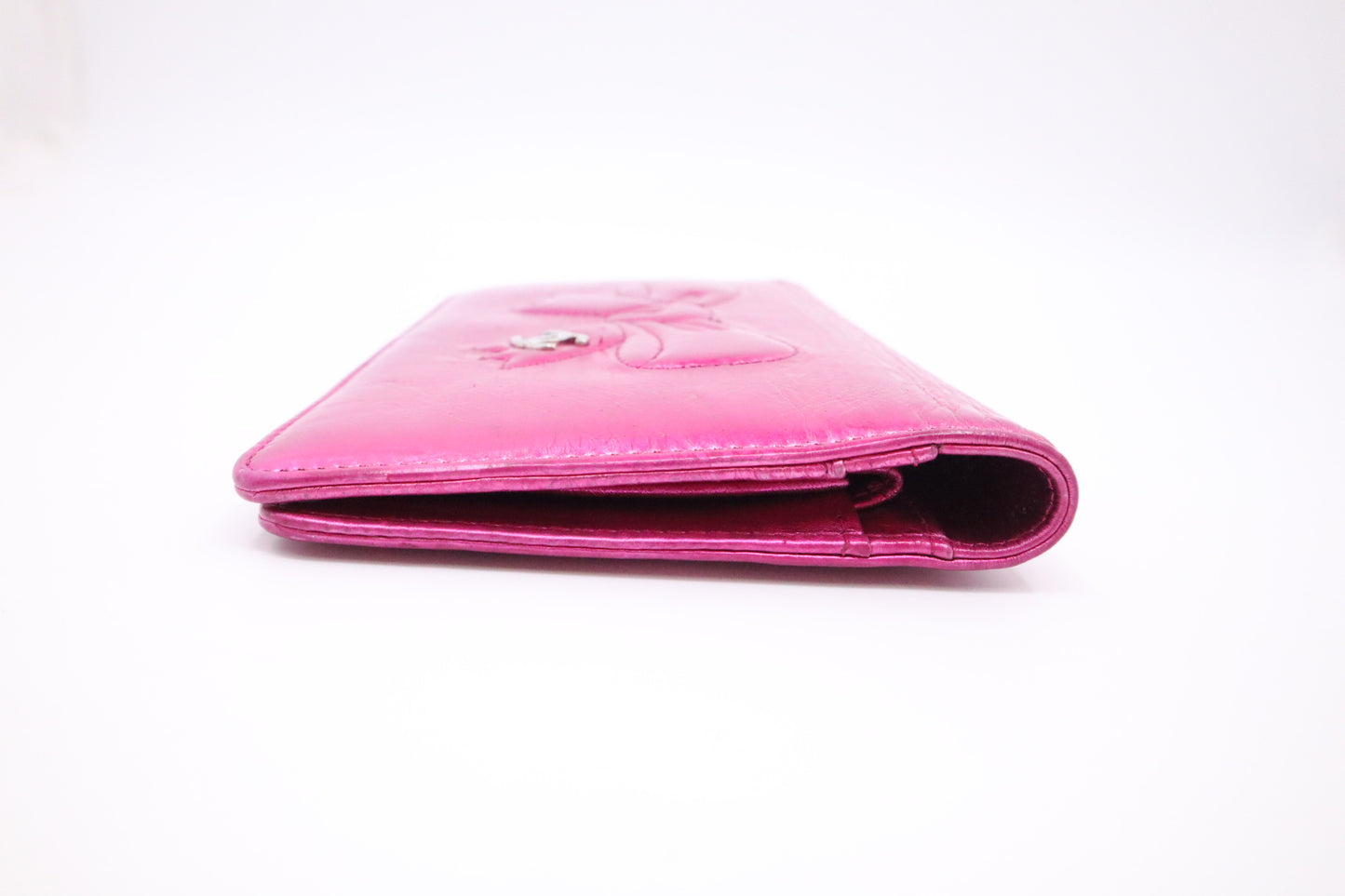 Chanel Bow Long Wallet in Pink Metallic Foil Leather