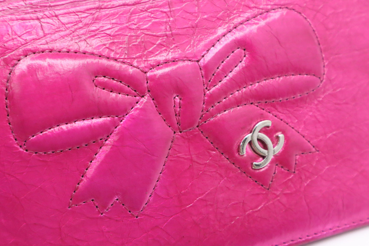 Chanel Bow Long Wallet in Pink Metallic Foil Leather