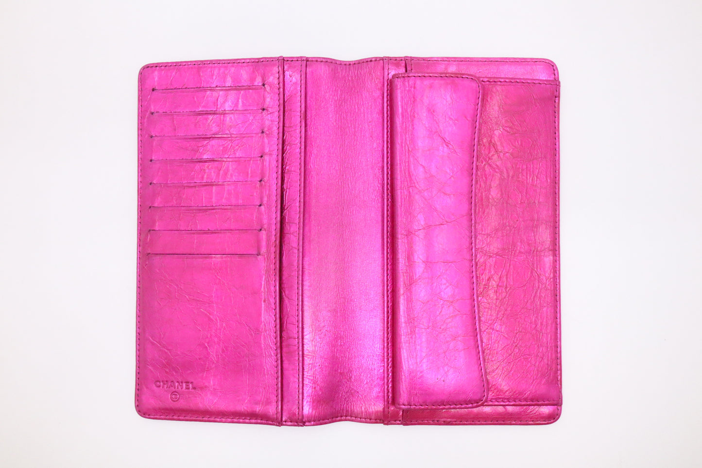 Chanel Bow Long Wallet in Pink Metallic Foil Leather