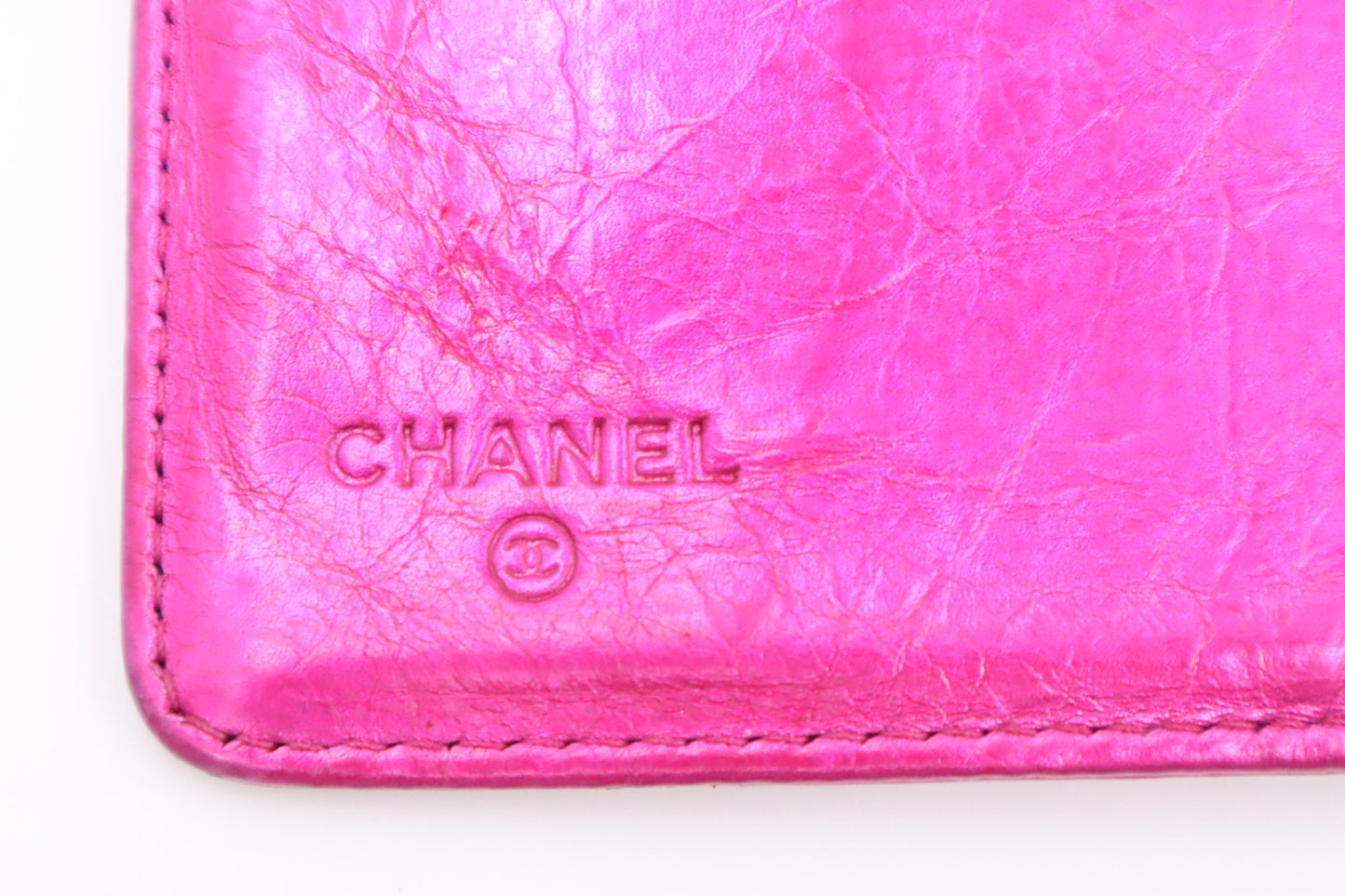 Chanel Bow Long Wallet in Pink Metallic Foil Leather