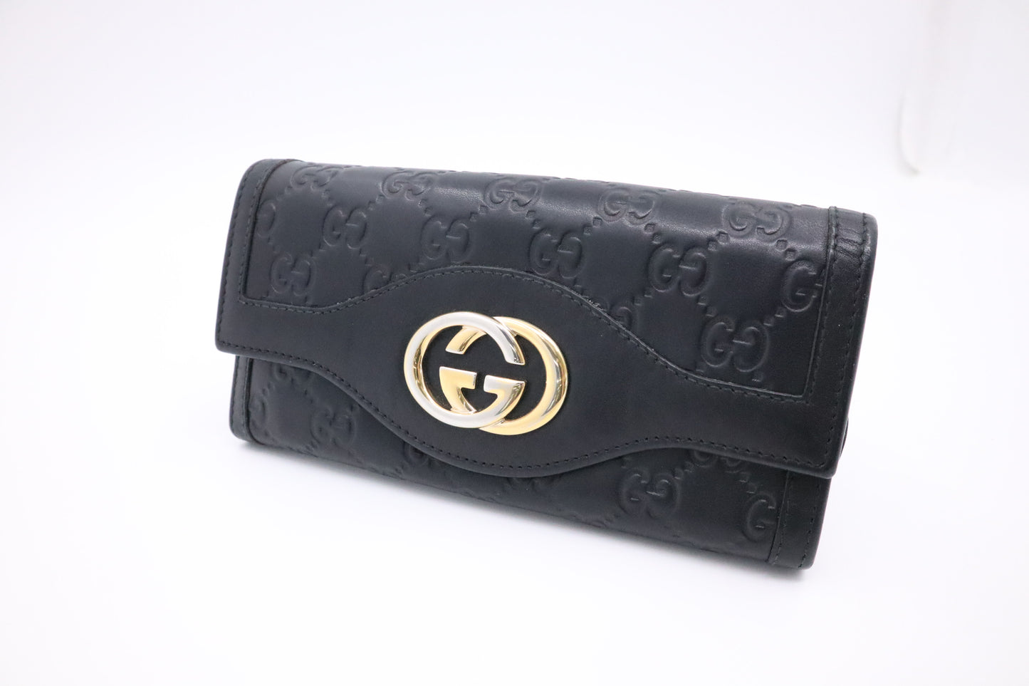 Gucci Continental Wallet in Black Guccissima Leather