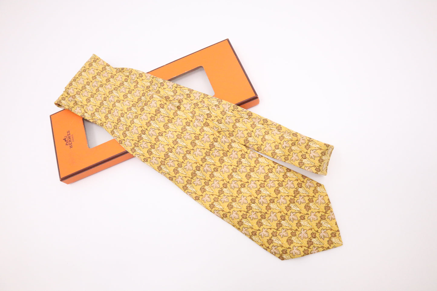 Hermes Tie in Yellow & Brown Silk