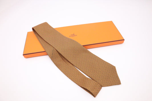 Hermès Tie in Orange and Grey-Blue Silk