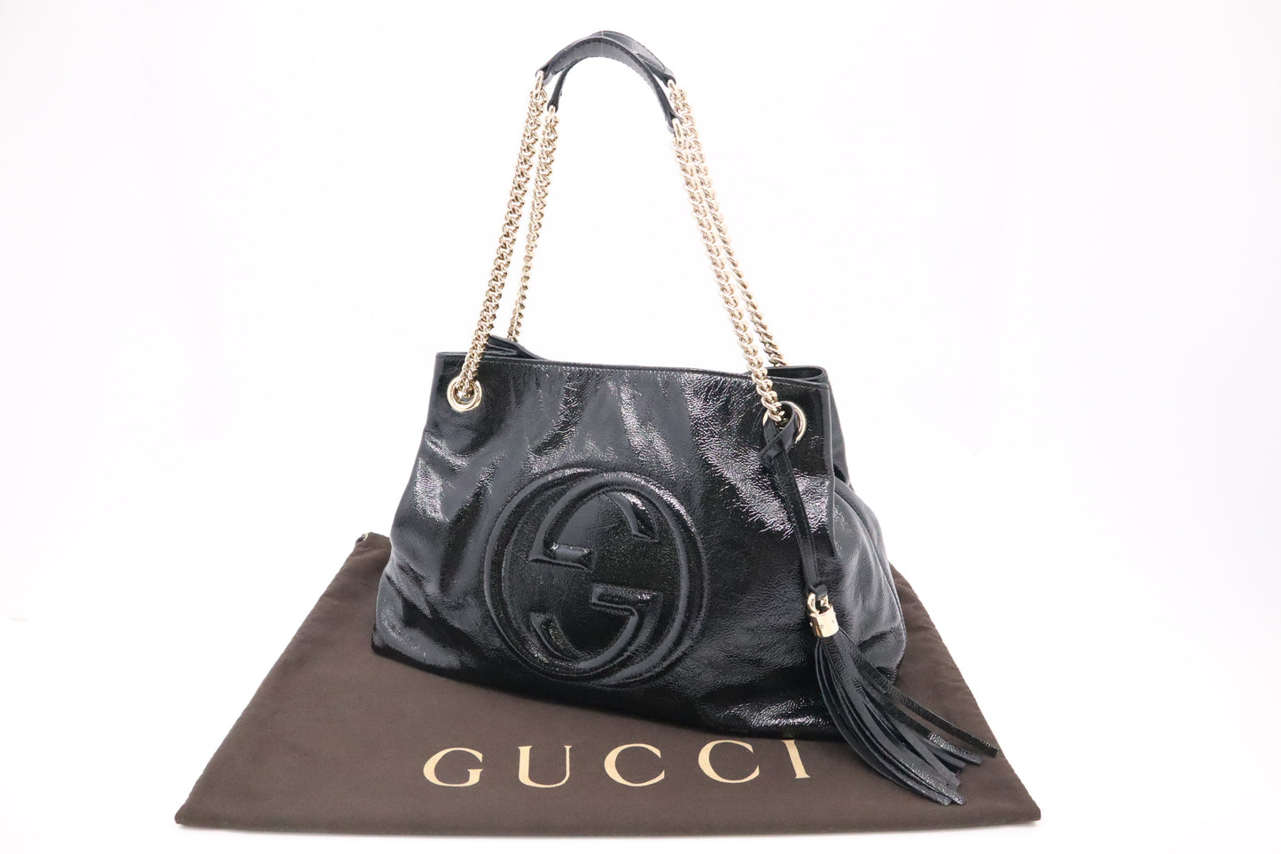 Gucci Soho Chain Shoulder Bag in Black Patent Leather