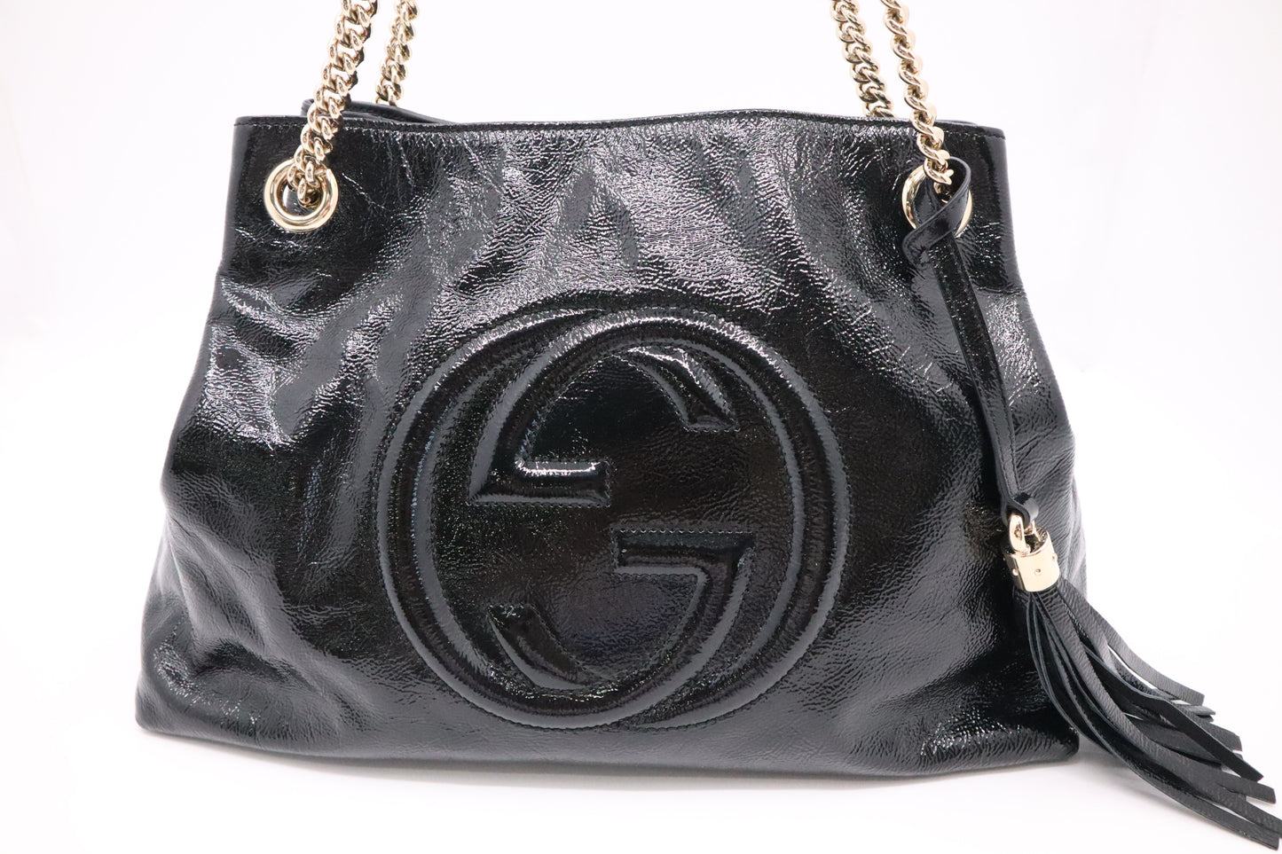 Gucci Soho Chain Shoulder Bag in Black Patent Leather