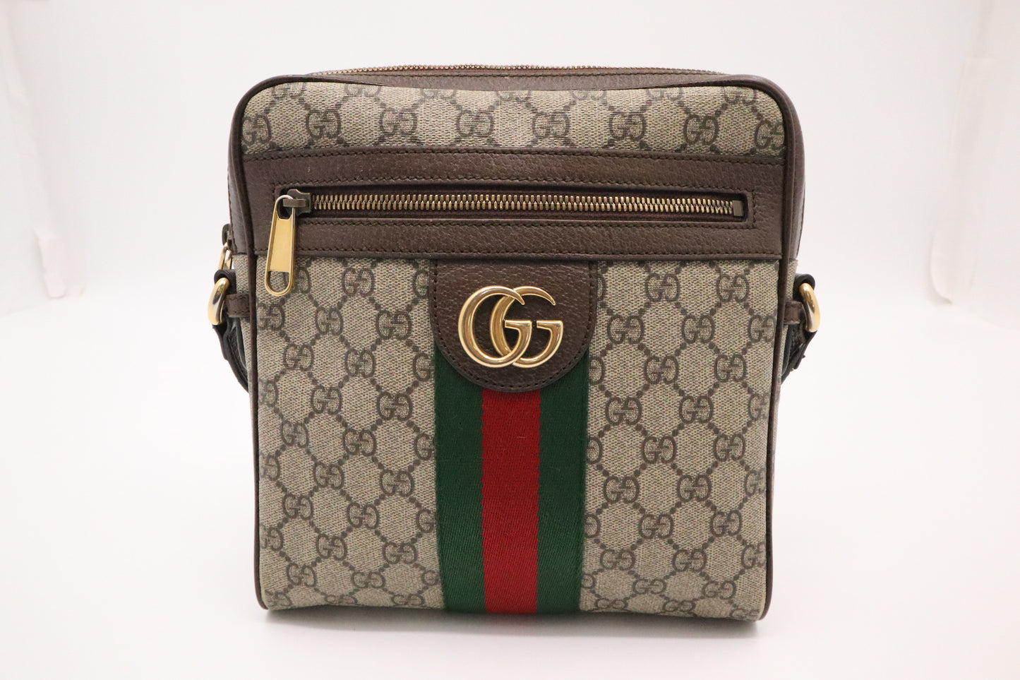 Gucci Ophidia Crossbody Bag in Brown Leather and Beige MG Canvas