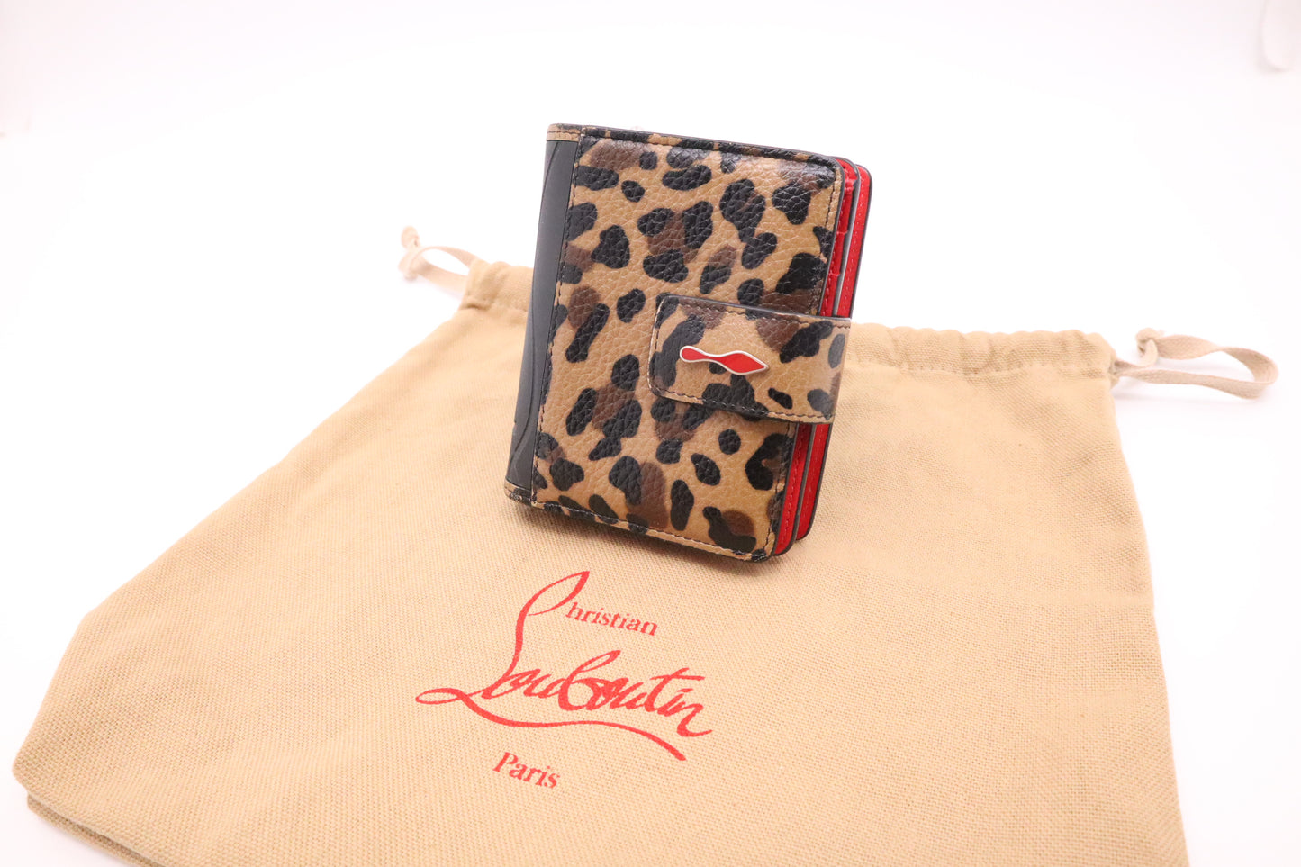 Louboutin Compact Wallet in Leopard Print Canvas